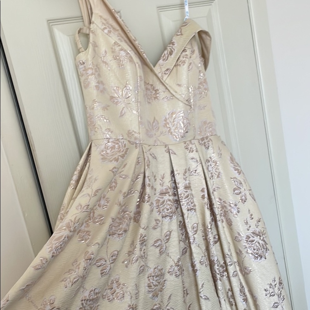 Pale yellow and pink ball gown